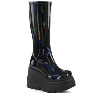 Holographic Platform Knee-High Boots